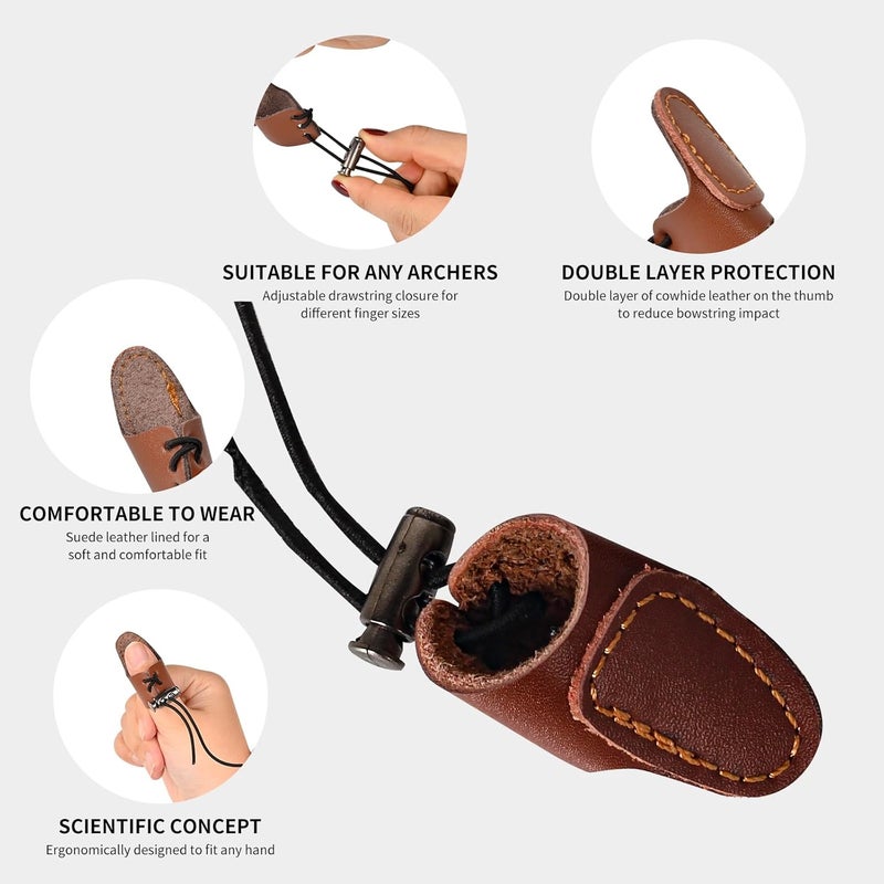 SP.G Leather Archery Thumb Ring - Double Layer Archery Thumb Draw Ring Archery Thumb Glove Traditional Bow Thumb Ring Shooting Thumb Protector for Mongolian Recurve Archery Ring - Image 2